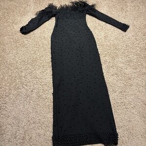 Elegant Black Beaded Women's Dress